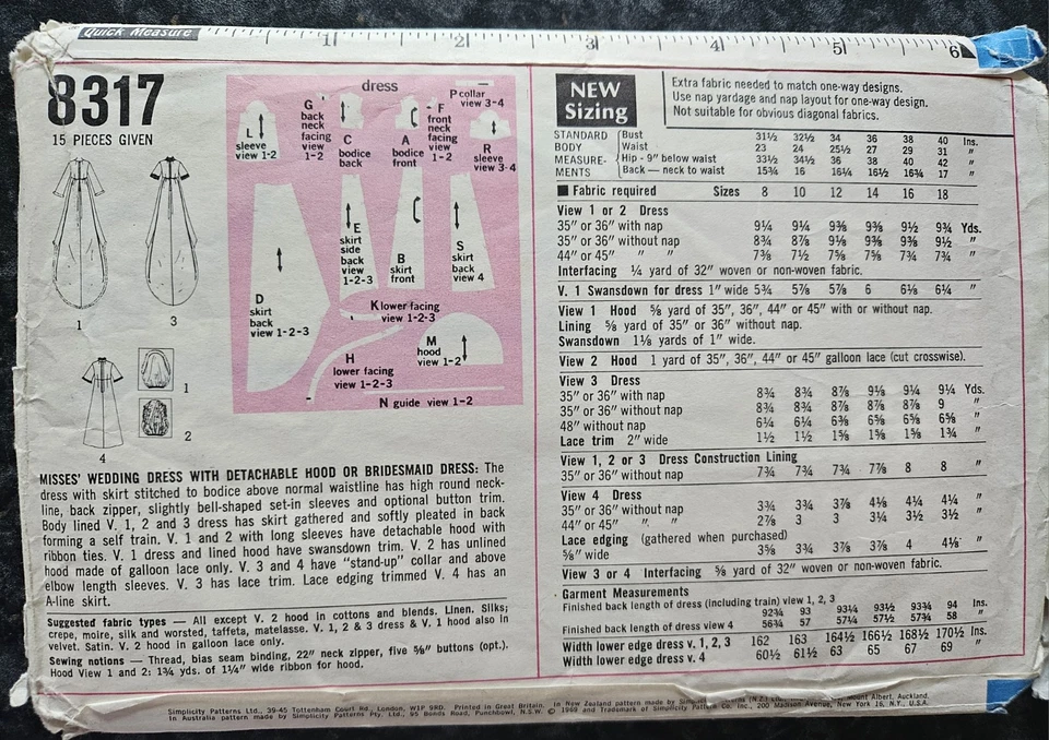 1960's Vintage Sewing Pattern. Bridal Gown/Bridesmaids or Wedding Dress. Size 12 - Image 2 of 2