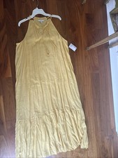 Nine West Women's Size XL Tiered Maxi Dress Sundress Yellow Halter