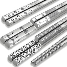 Stainless Steel Chopsticks 5 Pairs Metal Chopsticks Reusable Dishwasher Safe