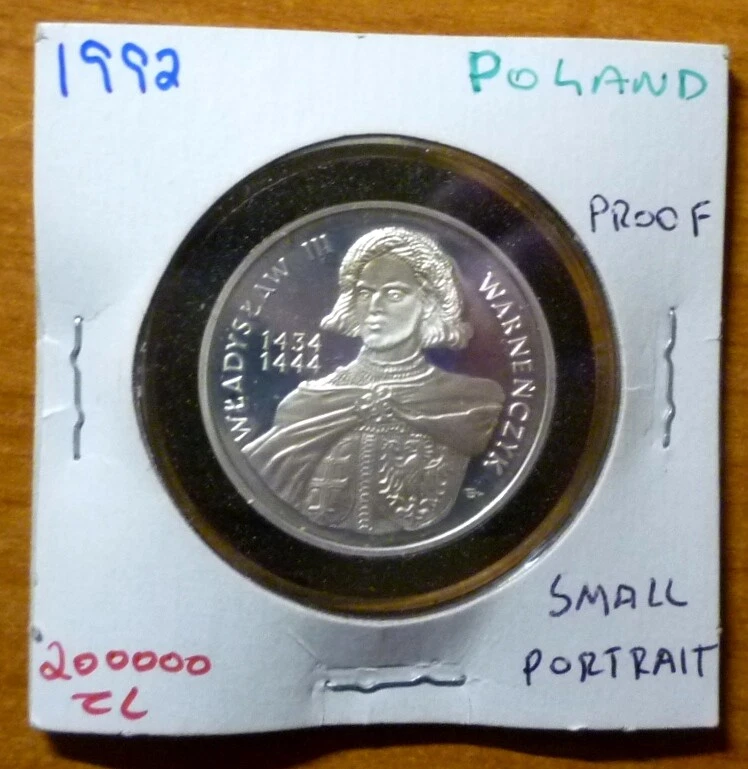 1992 POLAND - 200000 ZLOTYCH - WLADYSLAW III - SMALL PORTRAIT - PROOF SILVER  - Image 3 of 4