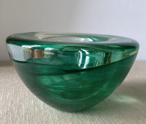 Kosta Boda Art Glass Atoll Votive Holder Green Swirls Anna Ehrner EUC - Picture 3 of 11