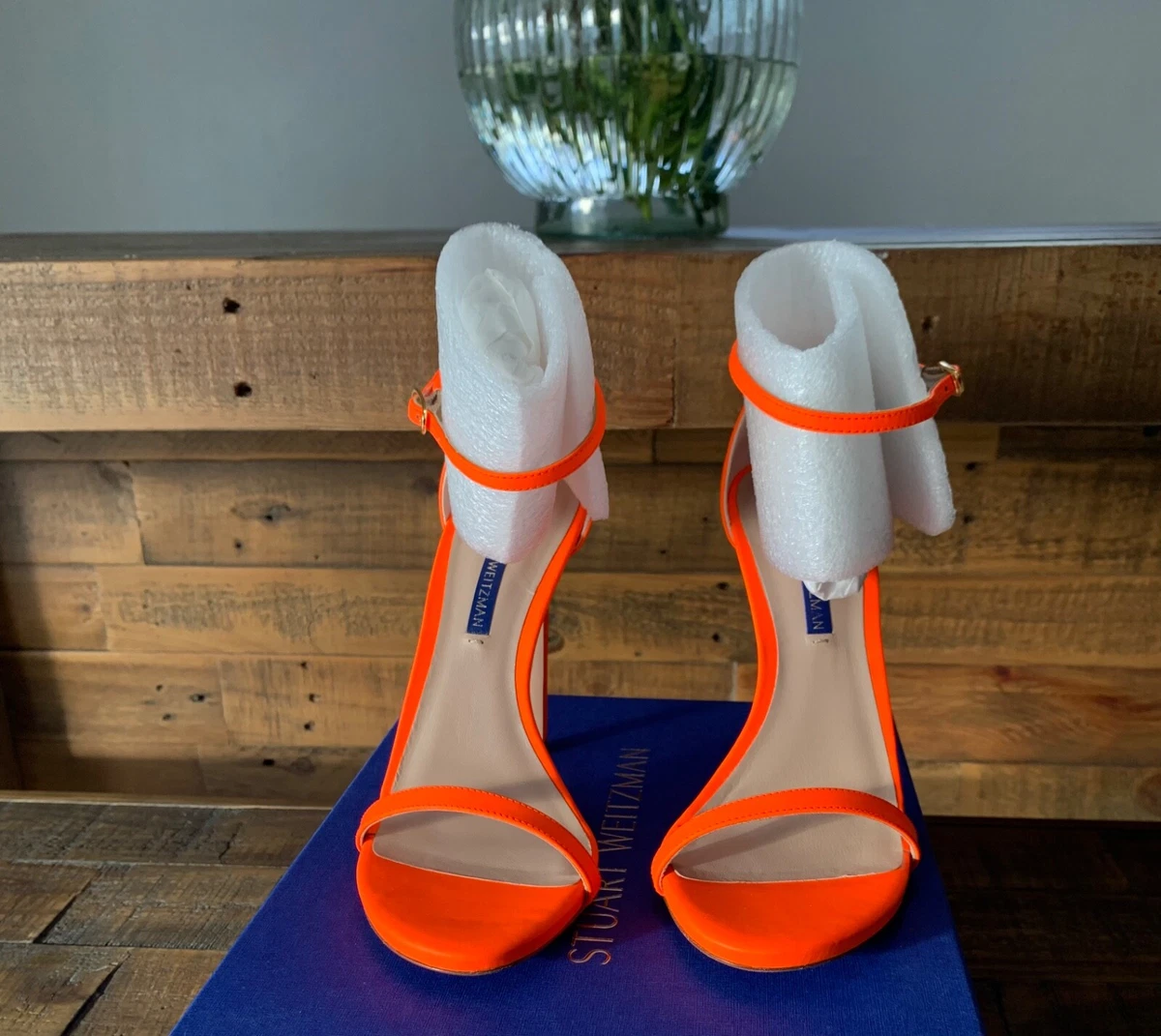 BRAND NEW Stuart Weitzman NUDIST Neon Orange 7.5M High Heel Sandals