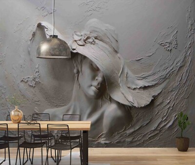 3D Woman Butterfly Relief Self-adhesive Removable Wallpaper Murals