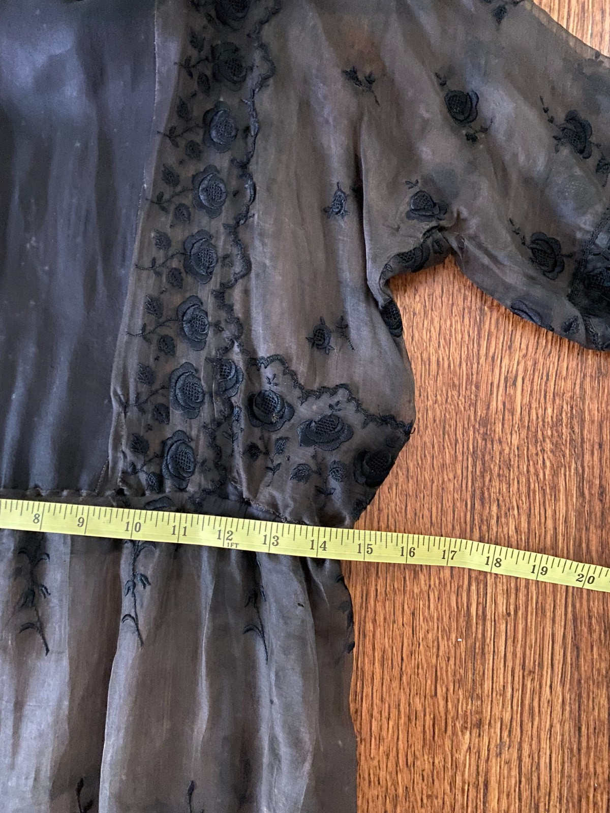 Rare Antique Victorian Edwardian Black Embroidered Sheer Dress Goth Small