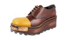 PRADA RUNWAY Platform Cap Toe Leather Shoes 1E226H Brown NEW -  US 10 EU 40 UK 7