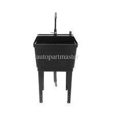 Freestanding Plastic Utility Sinks Outdoor Sink w/Faucet Washboard White/Black