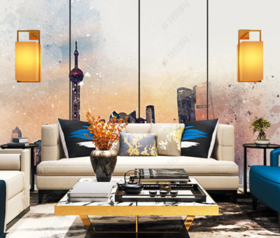 3D Watercolor City Landmark Wallpaper Wall Mural Removable Self-adhesive 682