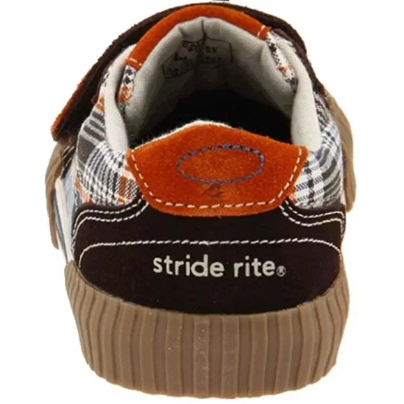 NUEVO Stride Rite Niño Bebé Caleb Marrón Retazos Gamuza Vestido Parte Superior Baja Tenis Planos Foto 4 de 4