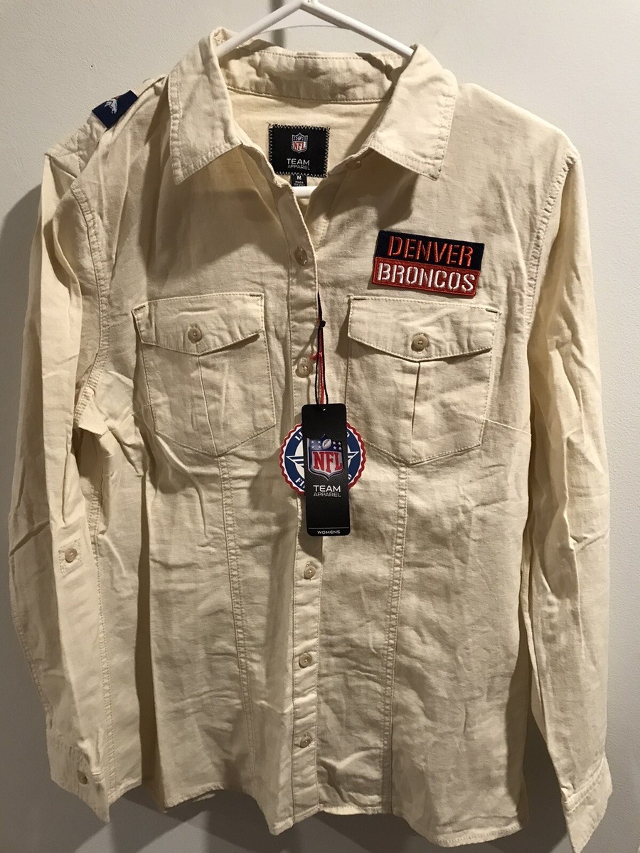 NFL Football Team Apparel Denver Broncos Womens Medium Button Up Shirt NWT NFL Football Team Apparel Denver Broncos Womens Medium Button Up Shirt NWT