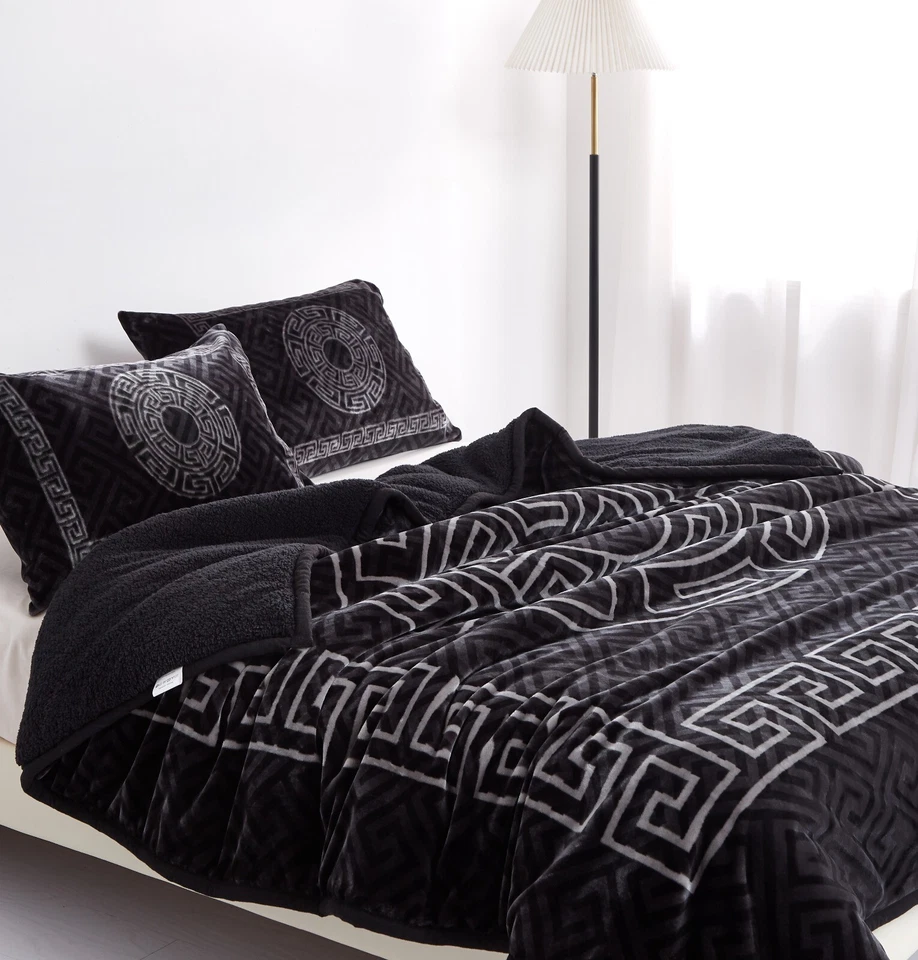 480 GSM Luxury Heavy Sherpa 3pc Blanket set Warm Faux Fur Bed Fleece king Throw - Image 4 of 4