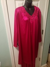 Vintage Vanity Fair Nightgown Set Raspberry Cut Out Goddess Size M