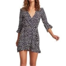 Faithfull the Brand NWT  Wrap Mini Dress Long Sleeve Women's Size XS Blue Floral