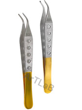 2 PCS GOLD HANDLE ADSON TISSUE+DRESSING FORCEPS 4.75" CURVED FINESTRATED