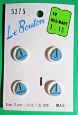 (4)Vtg Le BOUTON BLUE SAILBOAT WHITE PLASTIC SHANK SNAPTOGETHER BUTTONS NOS-6/36