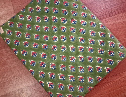 Green Blue Floral Indian Block Print By the Yard Fabric for Sewing Dressmaking - Picture 3 of 8