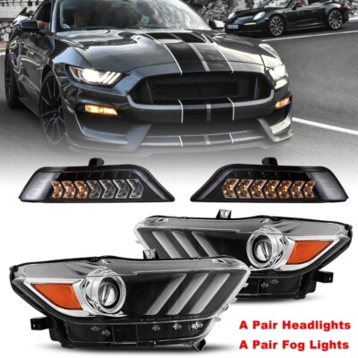 2015 2016 2017 Headlights For Ford Mustang+LED Fog Lights w/DRL Turn Signal Lamp