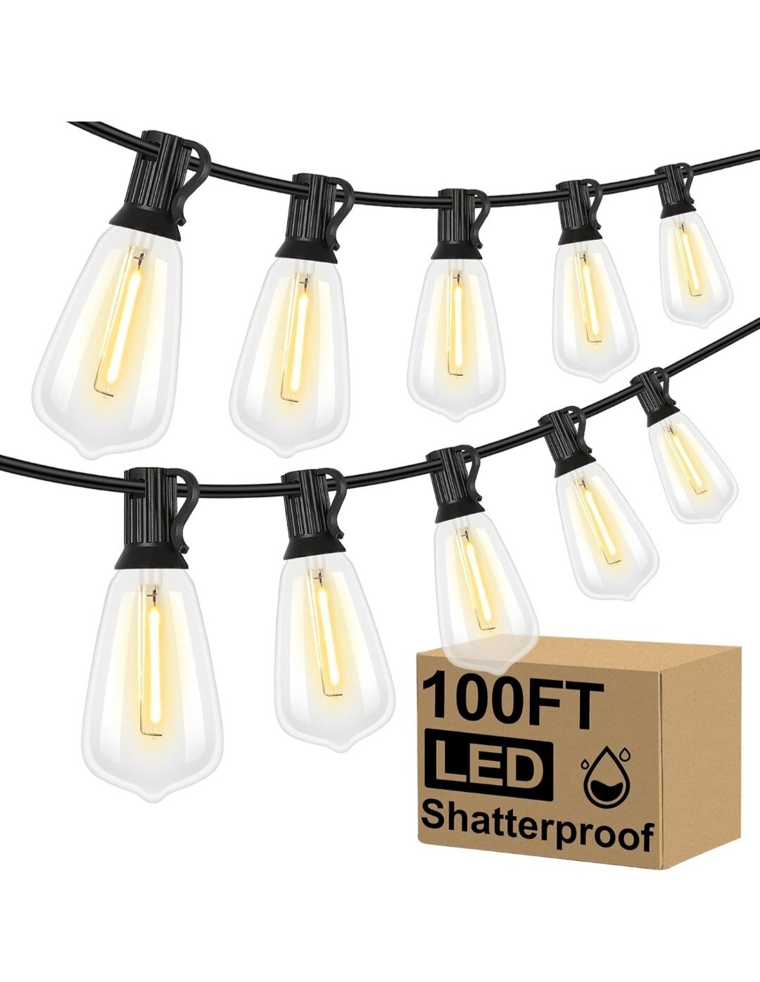 Brightever 100FT LED Patio String Lights with 52 Durable ST3 Bulbs
