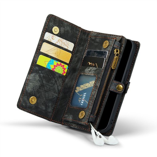 Black iPhone X / XS Multi-functional Wallet Zipper Purse Magnetic Case - Picture 6 of 8