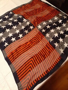 Echo Patriotic Stars Stripes Red Navy Design 100% Silk Scarf Square Vintage