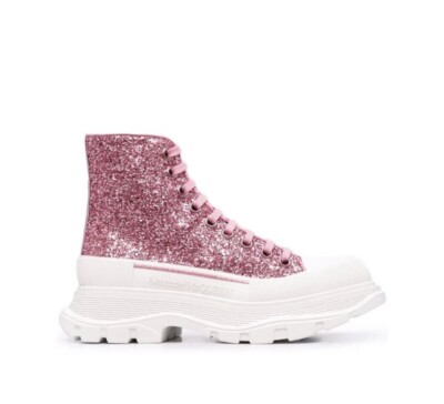 Alexander McQueen Pink Glitter Tread Slick Boots