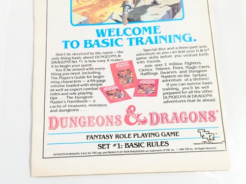 Vintage D&D Set #1 Basic Rules Ad - TSR 1986 Dungeons Dragons Wall Hang Display - Imagen 4 de 6