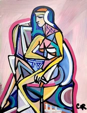CORBELLIC EXPRESSIONISM 16X20 WOMAN THRONE CUBIST FINE ART HOME INTERIOR DESIGN