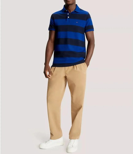 Tommy Hilfiger Men's Slim Fit Rugby Stripe Stretch Mesh Short Sleeve Polo Shirt - Picture 29 of 85