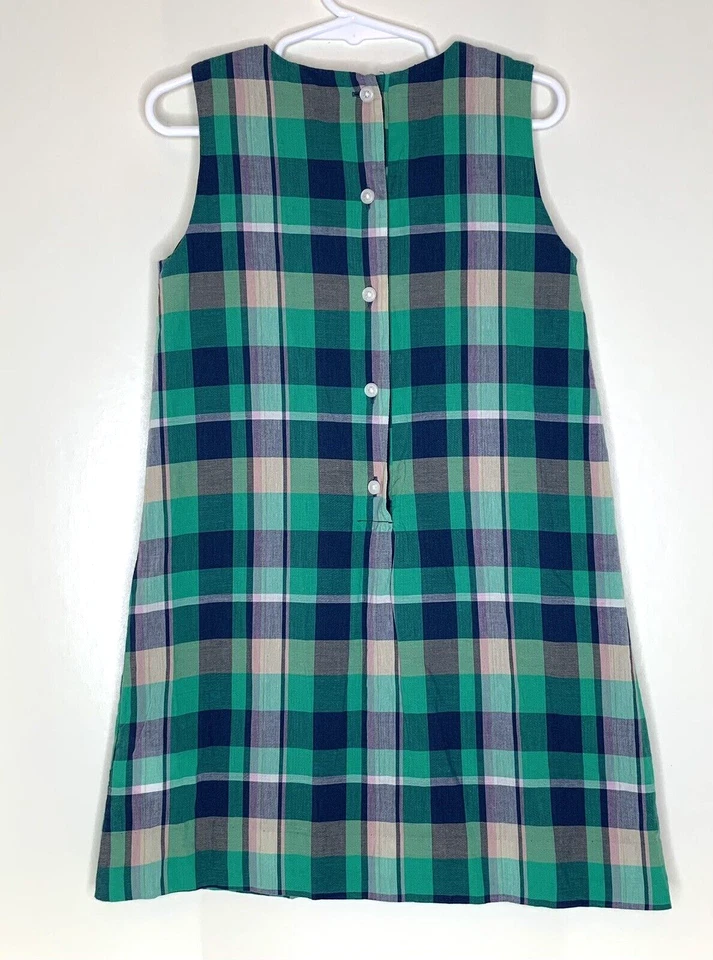 Brooks Brothers Fleece Girls 6 Summer Shift Dress Green Blue Pink plaid Ric Rac - Image 3 of 4