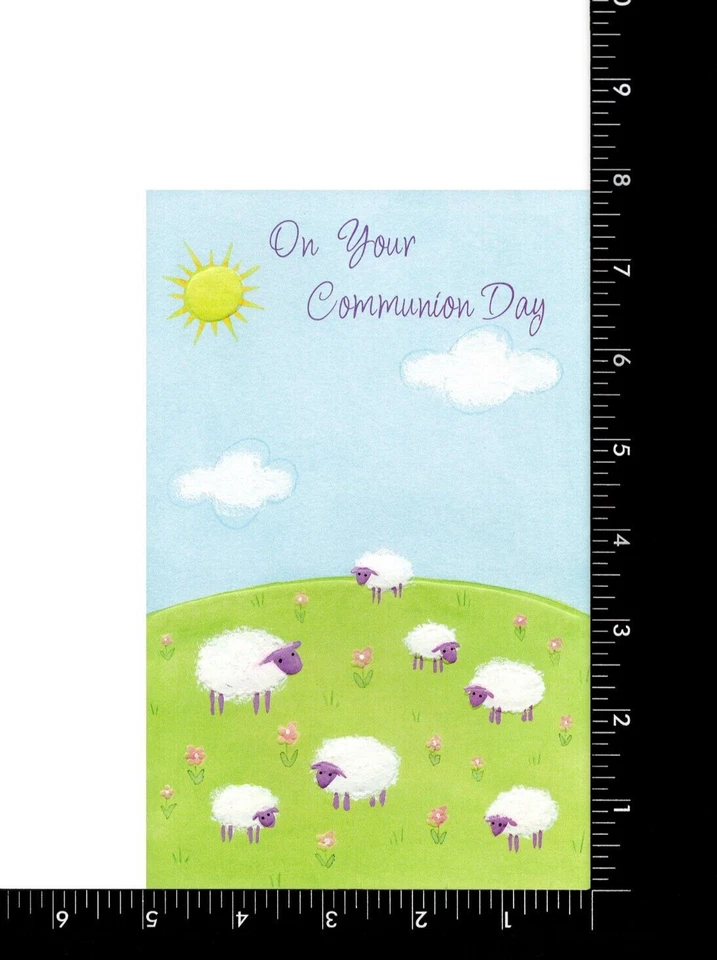 Cute FIRST COMMUNION Card, Jesus Guide Sheep by Gallant Greetings + Envelope - Image 3 of 4