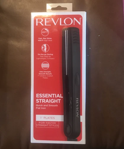 Revlon Essentials Straight 1" Ceramic Flat Iron Hair Straightener, Black
