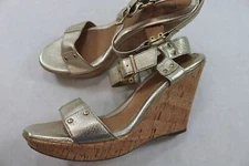 Womens Sofft 10 M Gold Leather Cork Wedge Sandals A290
