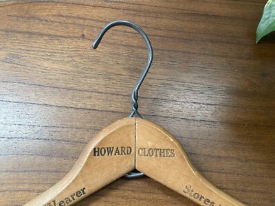 Vintage 50s Wooden Coat Hanger HOWARD CLOTHES 1950s Advertising