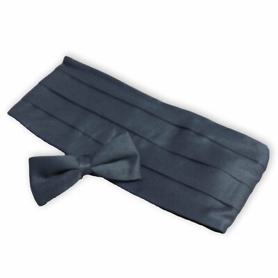 Bow Tie & Cummerbund Set Black Solid Color Adult NEW 2pcs