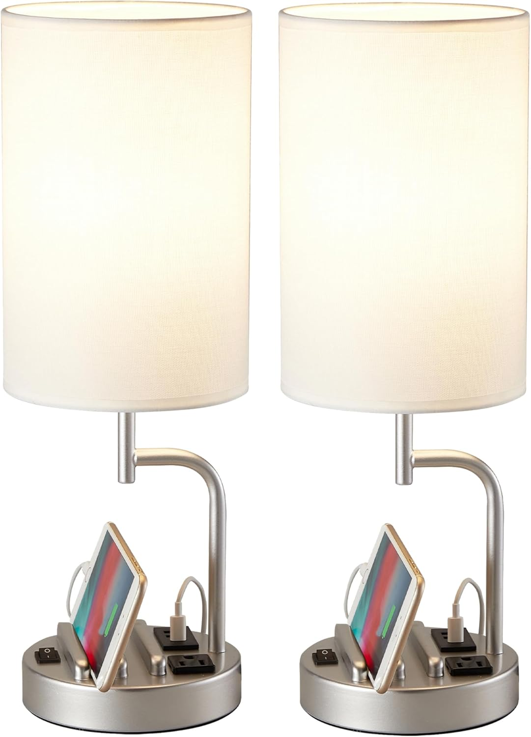 Modern Desk Table Lamp with 3 USB Ports, AC Outlet, and Phone Charging-image