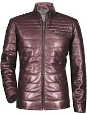 Real Lambskin Puffer Ribbed Quilted Mens Terenzio Colorado Maroon Leather Jacket