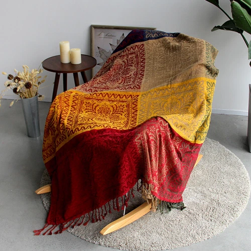86 x 102" Vintage Bohemian Tapestry Sofa Throw Blanket Anti-slip Rugs Rural Sale - Picture 14 of 36