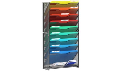 Hanging Wall Mount File Organizer 10 Pocket Paper Folder Holder Letter Rack