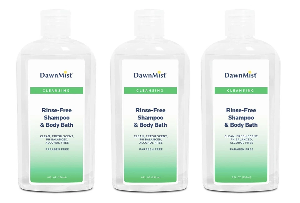 DAWN MIST Rinse Free Shampoo and Body Bath, NR08 8 fl oz 236ml DawnMist (3 bottles)
