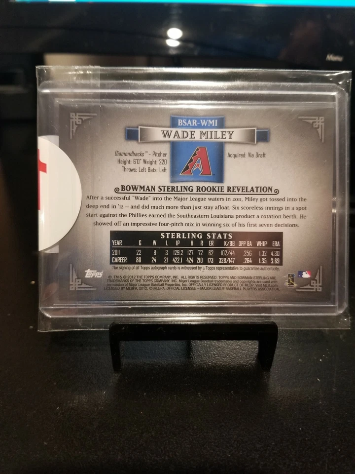 Wade Miley Topps Bowman Sterling 2012 automático novato #BSAR-WMI impecable. Foto 4 de 4