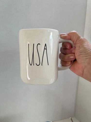 New Rea Dunn large coffee mugs USA white blue interior and small camper reverse