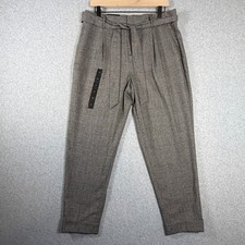 NWT Banana Republic Pleated Tapered Cuffed Pants Womens 10 Charcoal Glen Plaid
