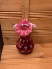 Fenton Cranberry Optic Heart Ruffle Vase