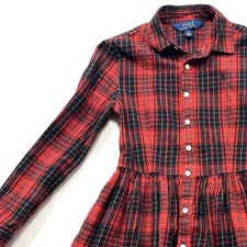 Polo Ralph Lauren Girls 8 Button Shirt Dress Red Plaid Flannel Preppy Old Money
