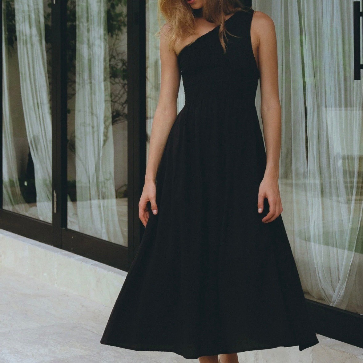 long sleeve embellished a line mini dress Shona Joy Mona Long Sleeve Mini Dress in Black main image 1
