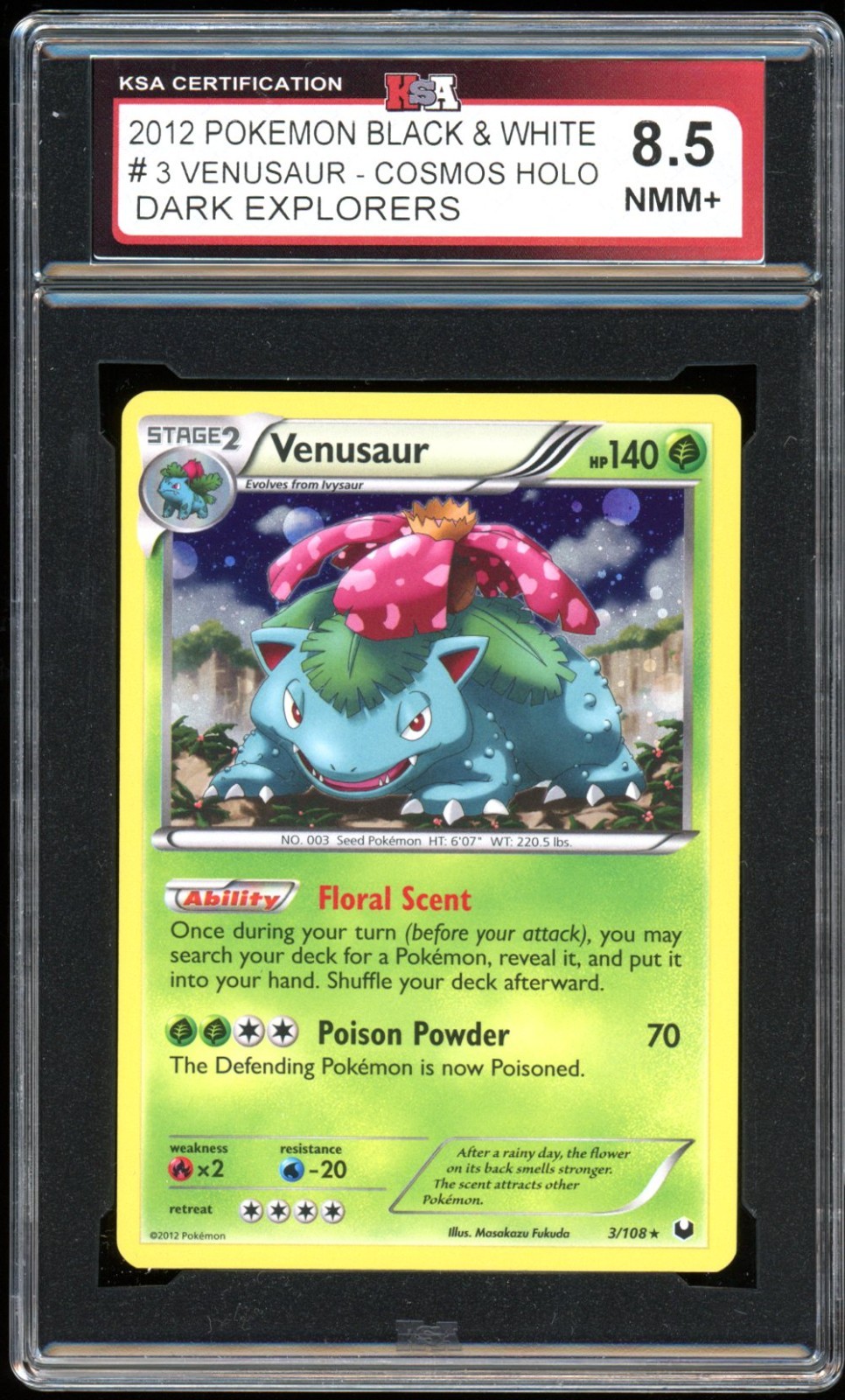 2012 Pokemon Dark Explorers #3 Venusaur Cosmos Holo KSA 8.5 NMM+