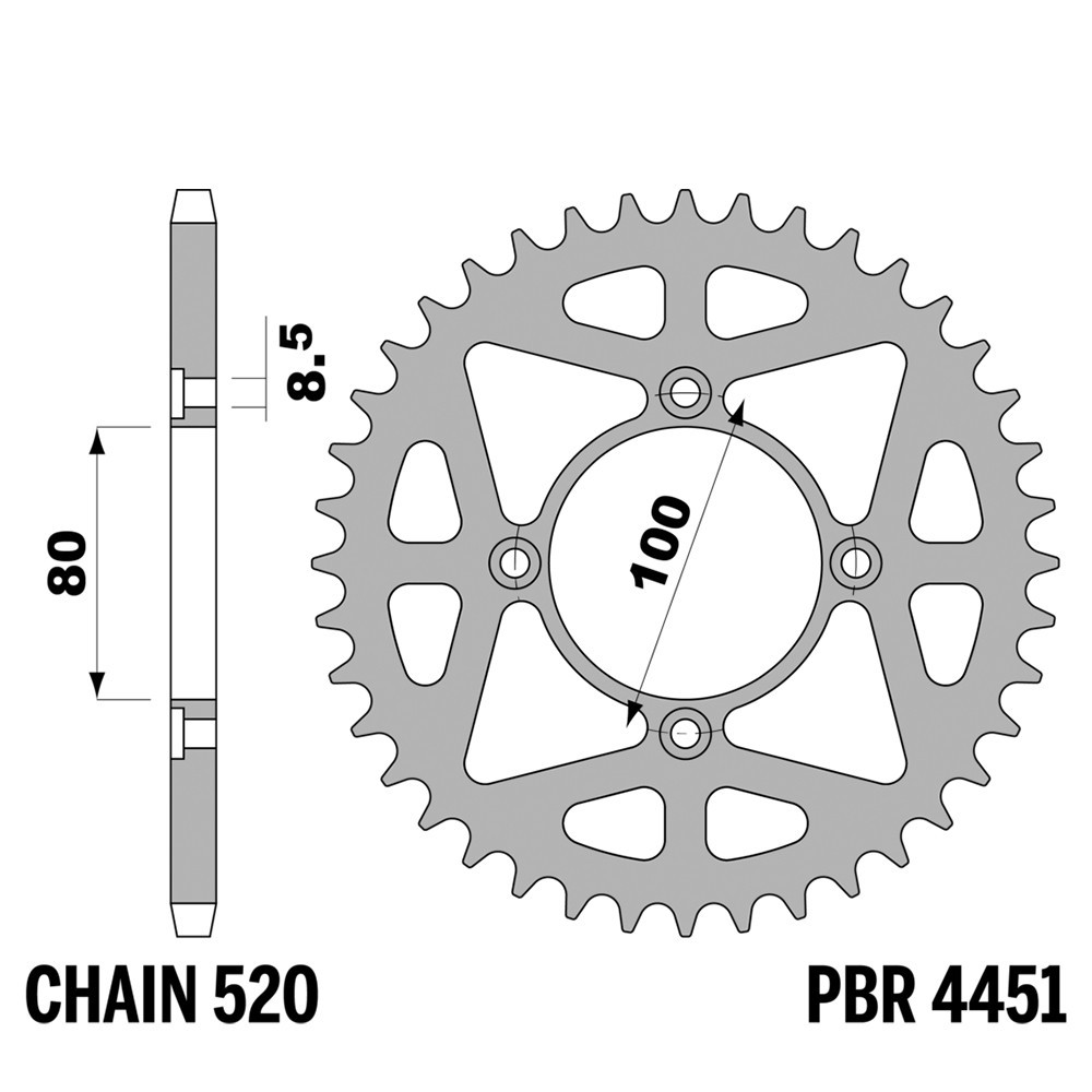 Pignon arrière PBR pas 520 42 dents Ergal Betamotor Evo 4T Trial 250 2009 2010
