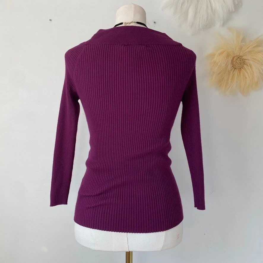 Suéter ajustado tejido acanalado Apostrophe para mujer Y2K talla M Preppy cuello en V twee hada Foto 3 de 4