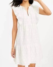 LOFT Shimmer Clip Ruffle Cream & Gold Metallic Tiered Dress Womens large