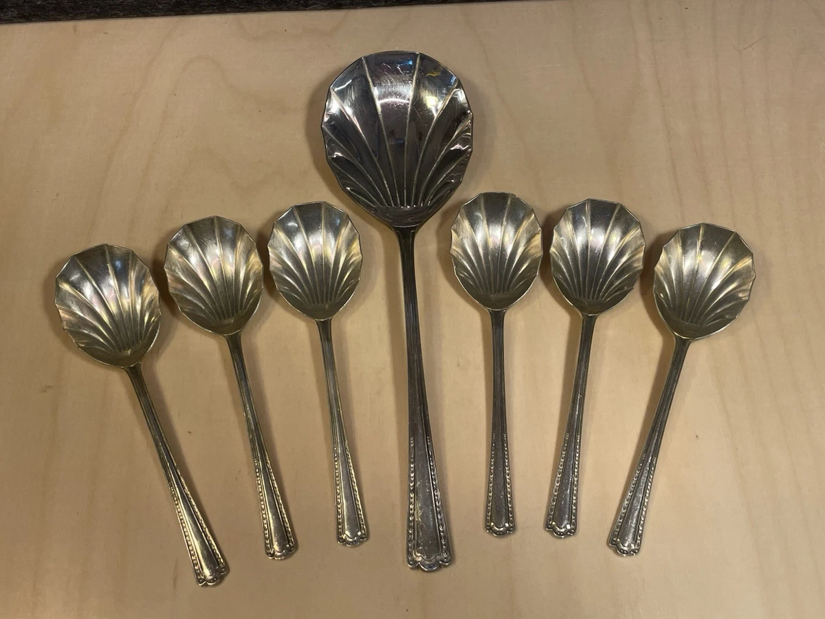 Vintage EPNS A1 Sheffield England Shell Spoon Serving Set 7 Piece Silver Plate