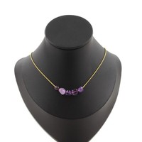 Steine Und MinéRaux. Halskette 5 Perlen Amethyst Du Brasilien Kette Stahl Golden